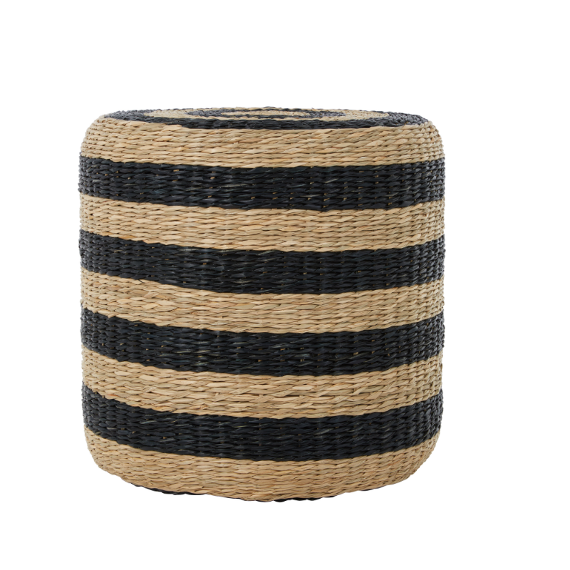 Bea Seagrass Pouffe with Black Stripes