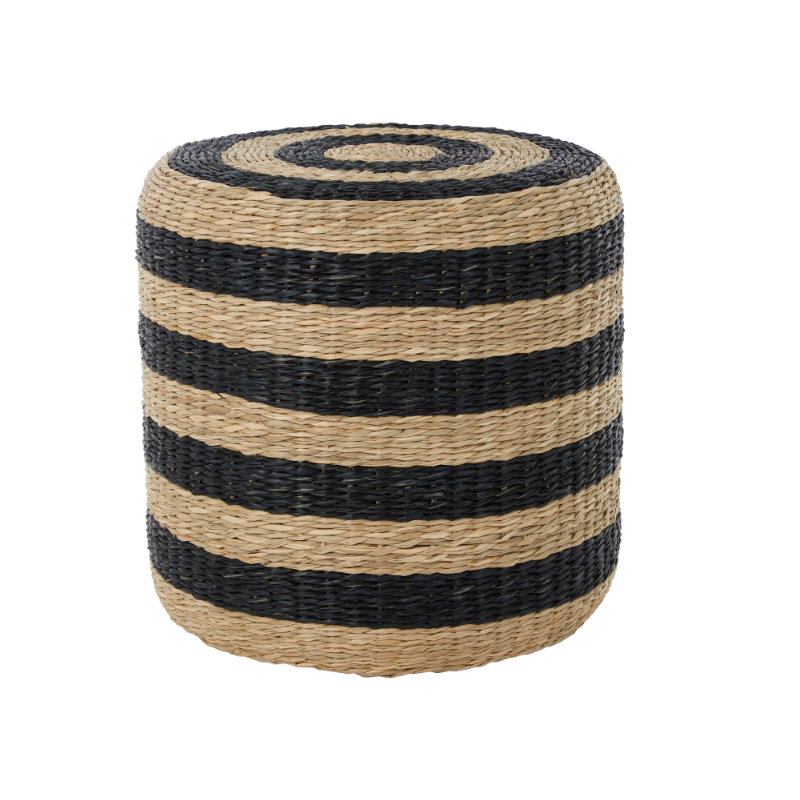 Bea Seagrass Pouffe with Black Stripes