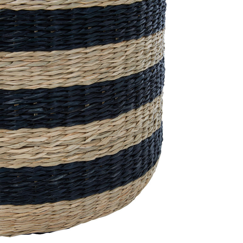 Bea Seagrass Pouffe with Black Stripes