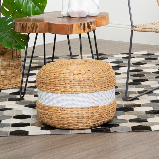 Bea Seagrass Pouffe with White Stripe