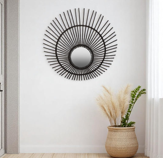 Calla Round Black Rattan Wall Mirror