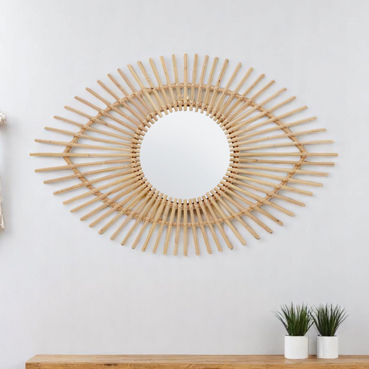 Calla Eye Shape Natural Rattan Wall Mirror
