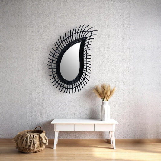 Calla Teardrop Black Rattan Wall Mirror