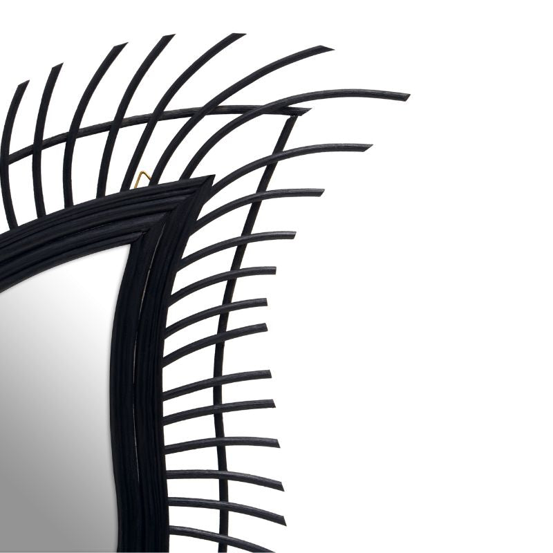 Calla Teardrop Black Rattan Wall Mirror