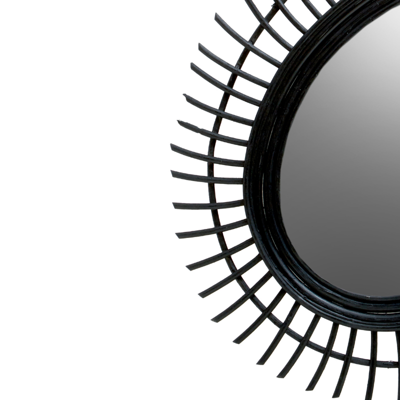 Calla Teardrop Black Rattan Wall Mirror