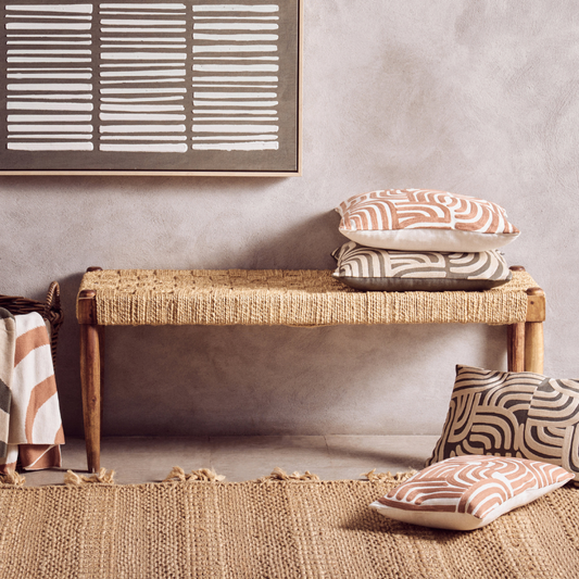 Fontana Wood and Jute Boho Bench