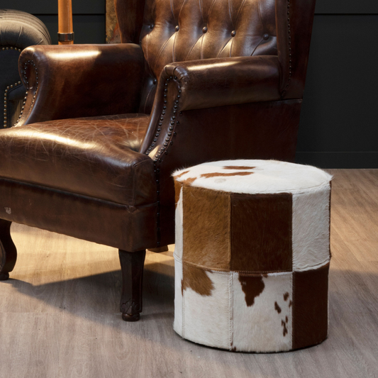 Lancaster Genuine Cowhide Ottoman Brown & White