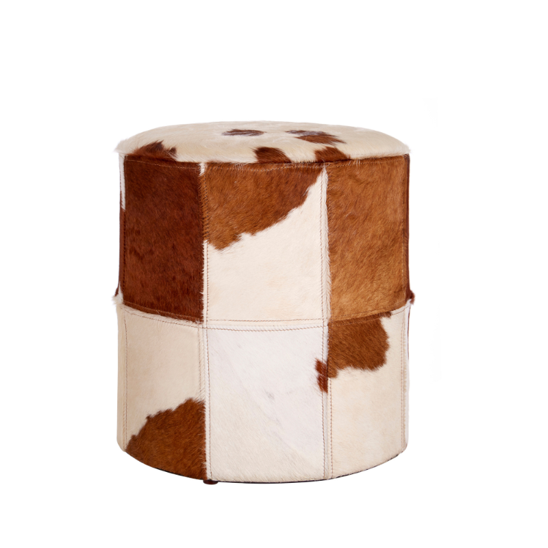 Lancaster Genuine Cowhide Ottoman Brown & White