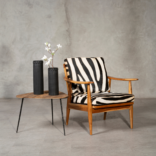 Renee Teak Wood Armchair with Zebra Pattern Leather Upholstery
