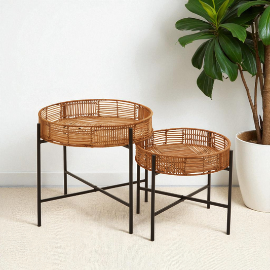 Rylee Set of 2 Natural Rattan Side Table