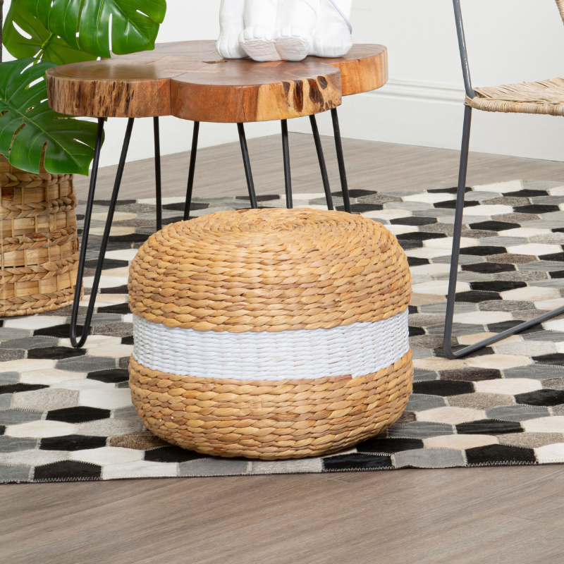 Bea Seagrass Pouffe with White Stripe