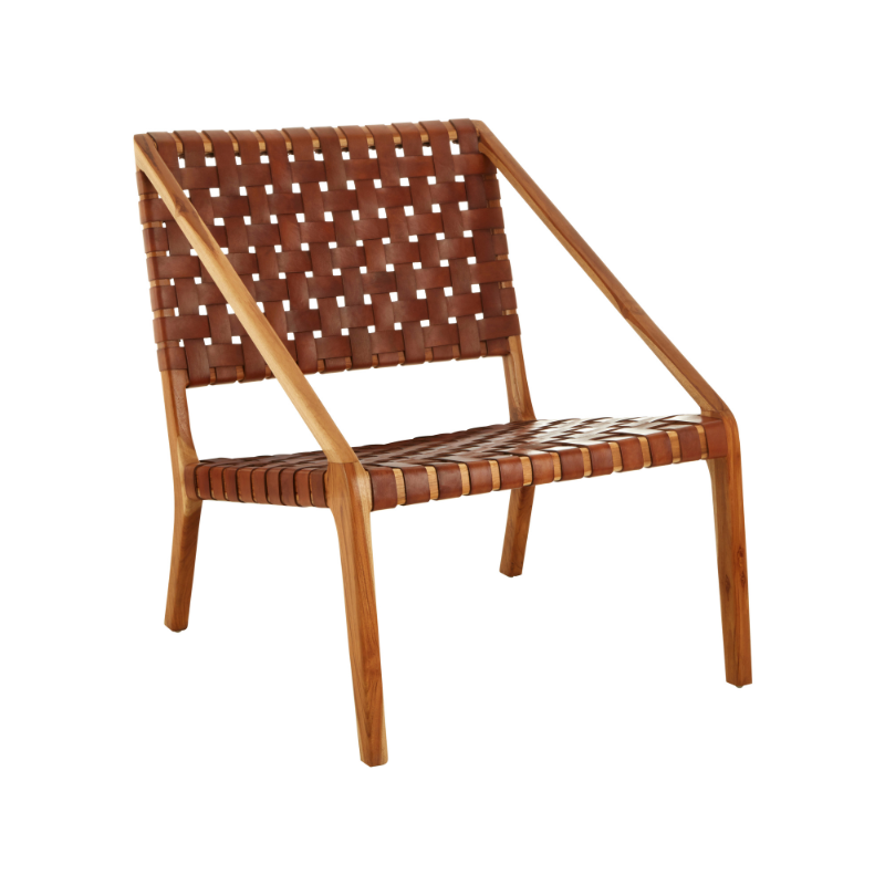 Ciara Tan Strapped Leather and Teak chair
