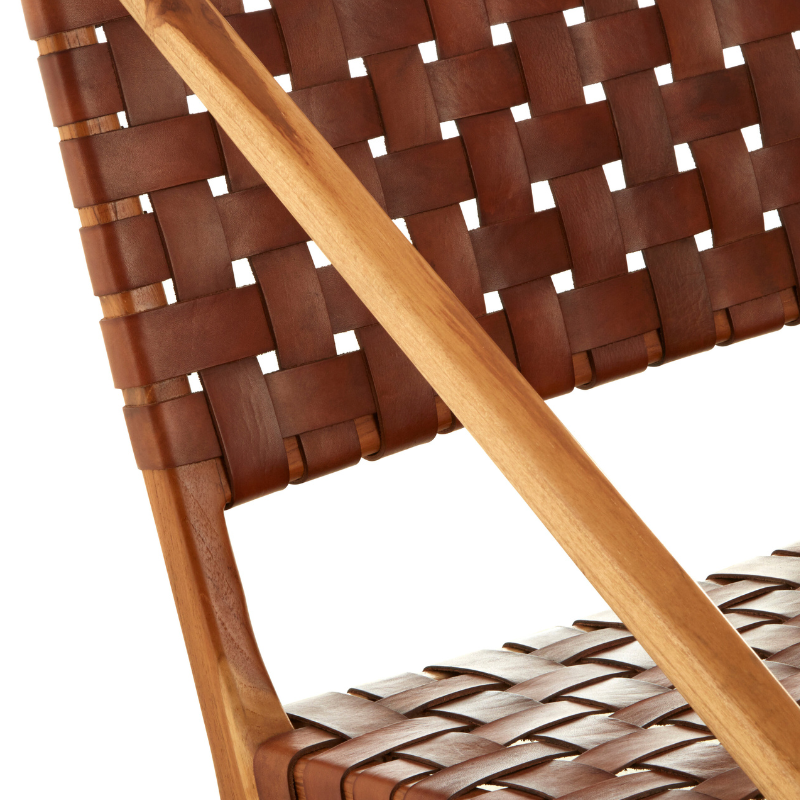 Ciara Tan Strapped Leather and Teak chair