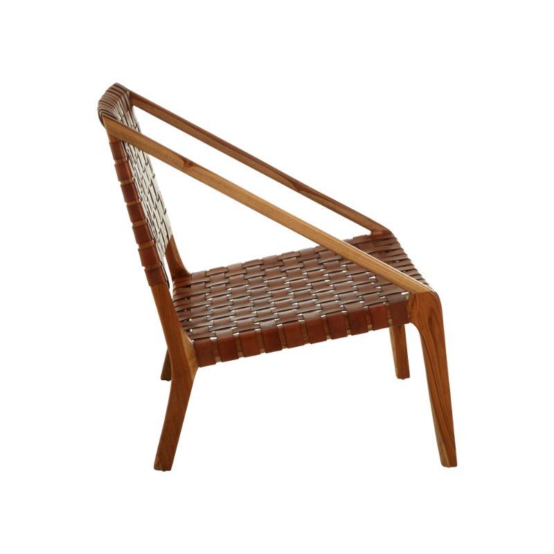 Ciara Tan Strapped Leather and Teak chair