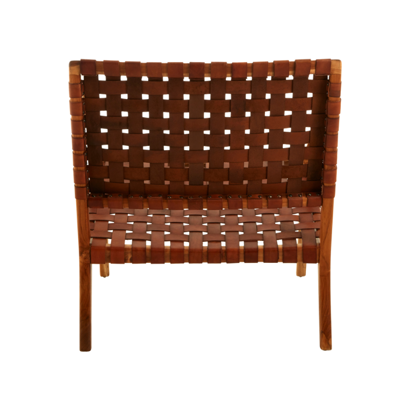 Ciara Tan Strapped Leather and Teak chair