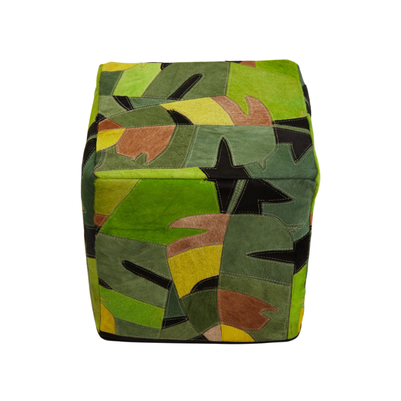 Deema Botanical Leather Pouffe