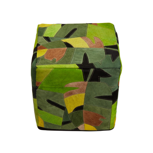 Deema Botanical Leather Pouffe