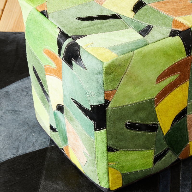 Deema Botanical Leather Pouffe