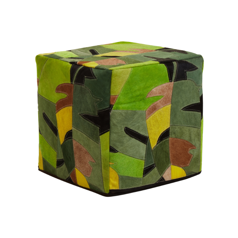 Deema Botanical Leather Pouffe