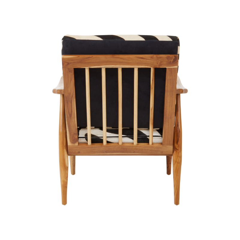 Renee Teak Wood Armchair with Zebra Pattern Leather Upholstery