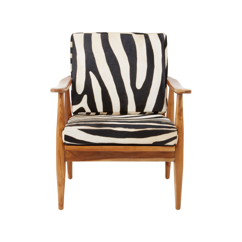 Renee Teak Wood Armchair with Zebra Pattern Leather Upholstery