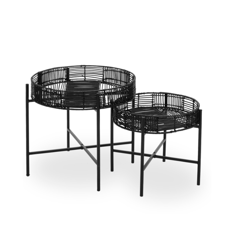 Rylee Set of 2 Black Rattan Side Table
