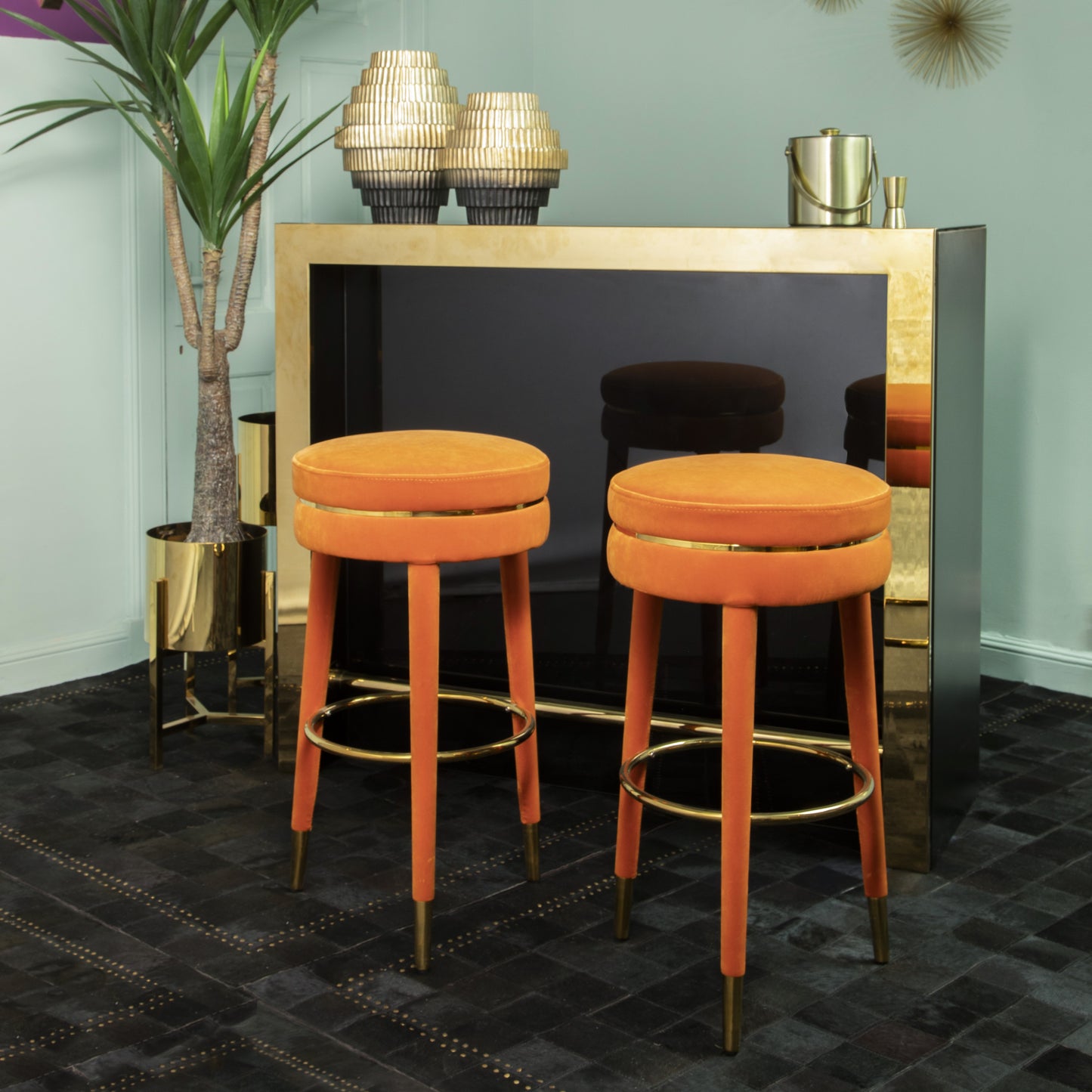 Santa Rosa Velvet Orange Bar Stool